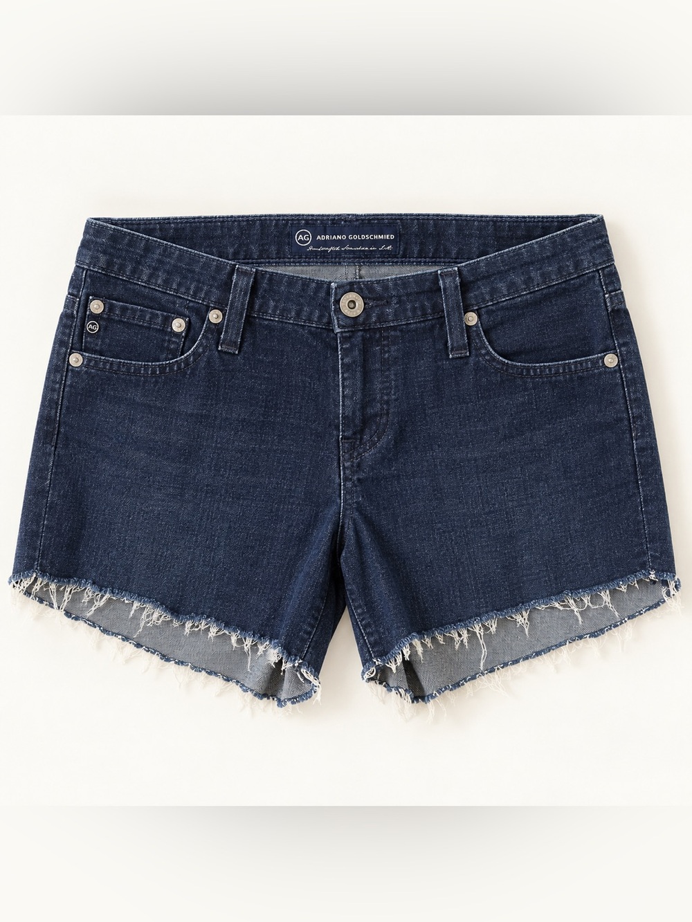 Ag Adriano Goldschmied Dark Indigo Frayed Hem Denim Shorts